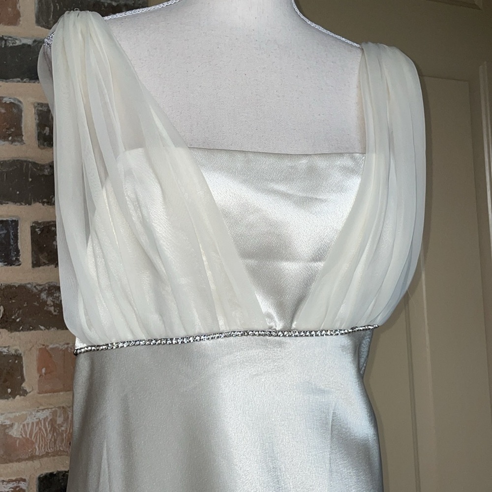 Fiesta Cream Ivory Satin Chiffon Rhinestone Column Formal Prom Bridal Dress XLG - Picture 7 of 14